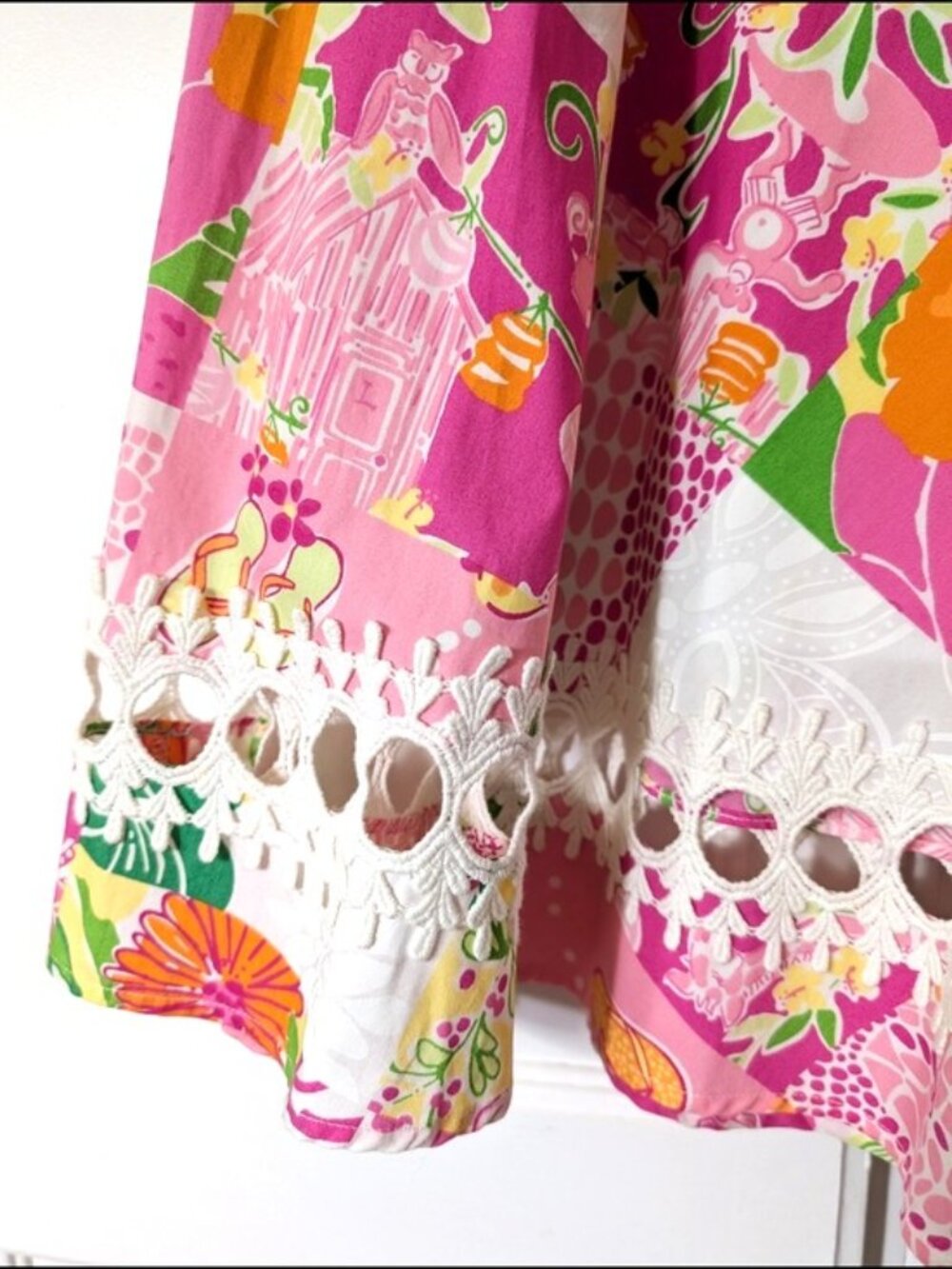 Lilly Pulitzer Cotton Pink Floral Circle Skirt with Crochet Hem Size 2 - Picture 2 of 6